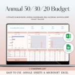 50/30/20 Annual Budget Spreadsheet Template for Excel and Google Sheets