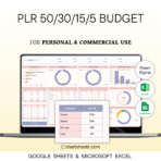 PLR 50/30/15/5 Monthly Budget Spreadsheet Template for Excel and Google Sheets - Resell Rights | Chartsheets.com