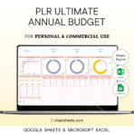 PLR Annual Budget Spreadsheet Template, Yearly Budget Planner in Excel & Google Sheets with Resell Rights