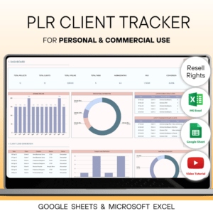 PLR Client Tracker & Management Spreadsheet with Excel & Google Sheets. Resell Rights