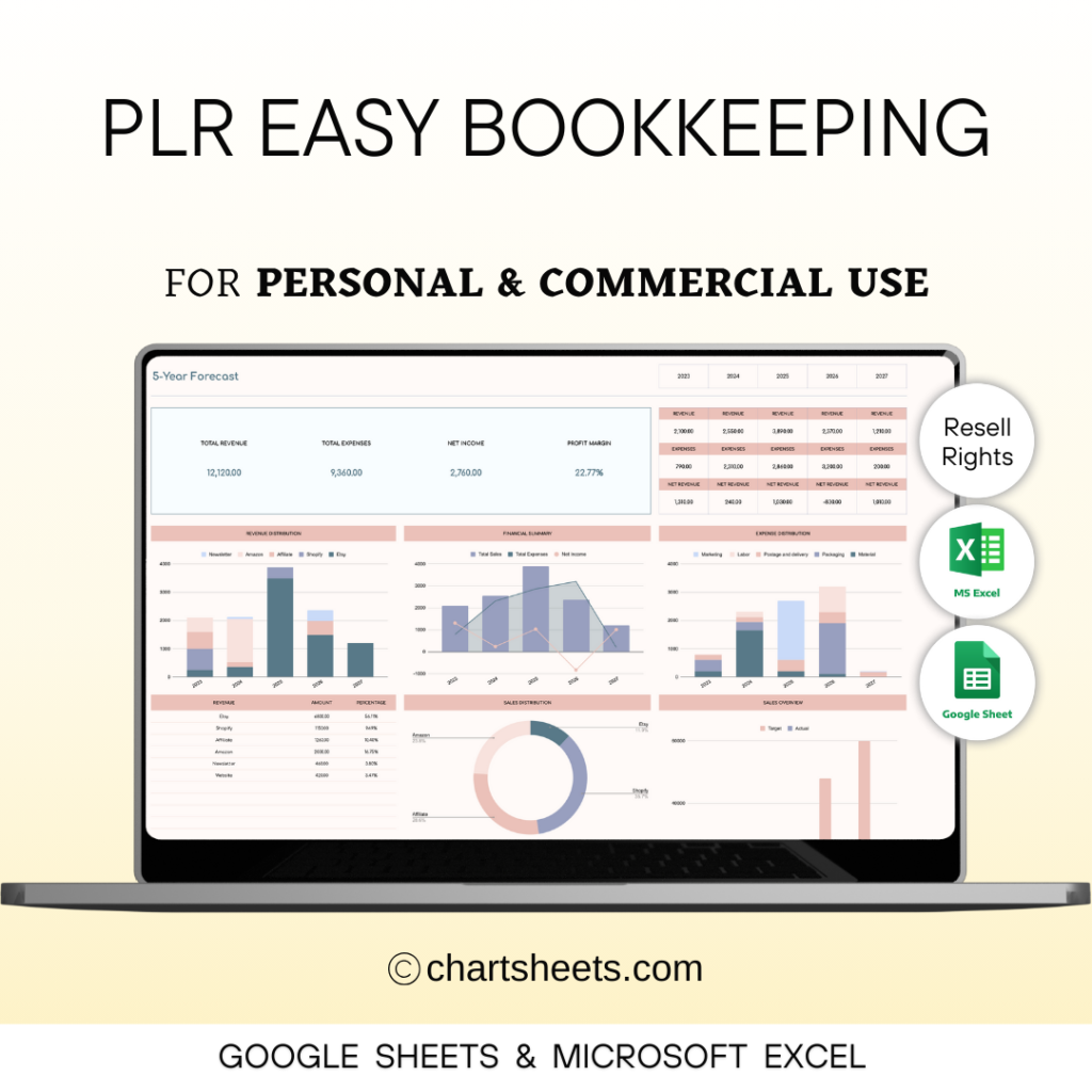 PLR Small Business Bookkeeping Spreadsheet Template for Excel & Google Sheets - Resell Rights - Chartsheets.com