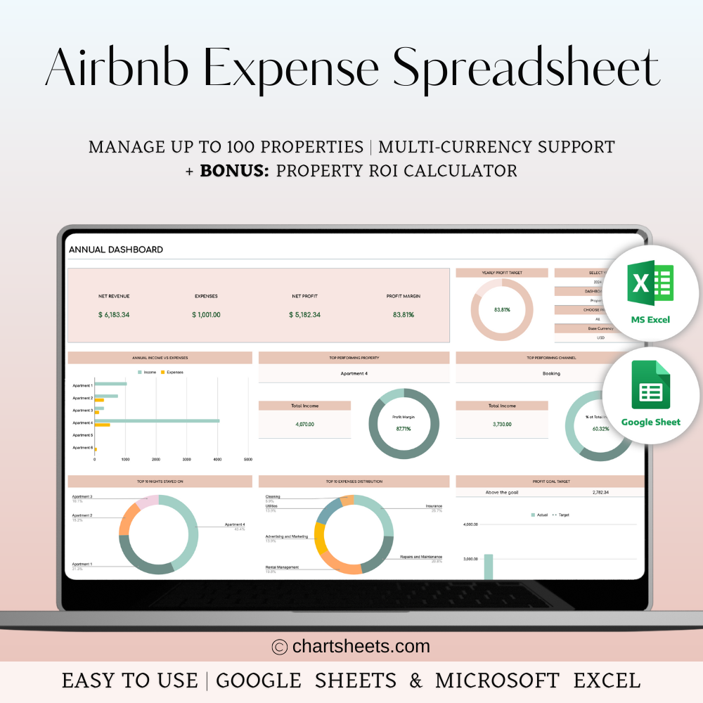 Airbnb Income & Expense Spreadsheet Template | Excel & Google Sheets (Elegant Theme)